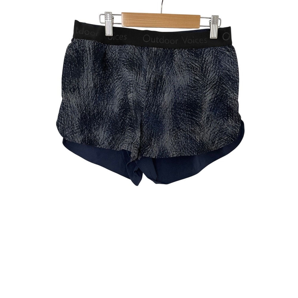 Outdoor Voices M Matrix Running Shorts Brief Liner Blue Abstract Zip Pocket